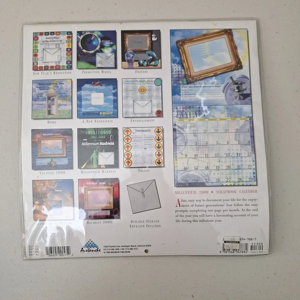 Vintage Y2K Millenium Year 2000 12 Month Scrapbook Wall Calendar 12